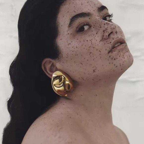 Sculptural Gold Drop Earrings | Hypoallergenic Stainless Steel | Modern Organic - Picture 3 of 9